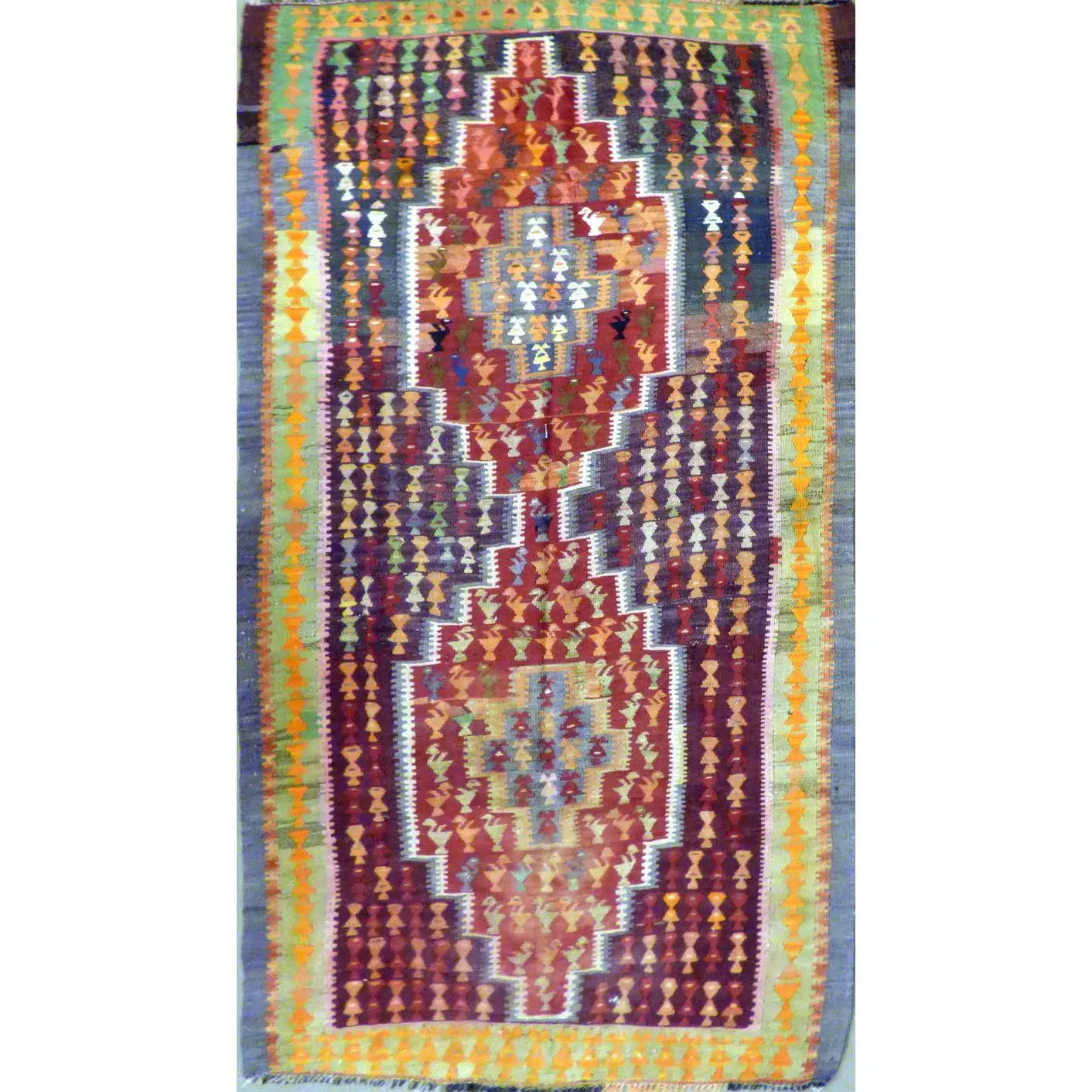 One Of The Kind Authentic Hand-Knotted Sanandaj Vintage Kilim 10'1" X 4'11"